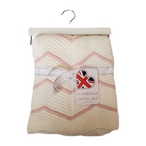 Silver Cloud Cotton Knit Baby Girl Blanket White Pink Zig Zag Stripe Silvercloud